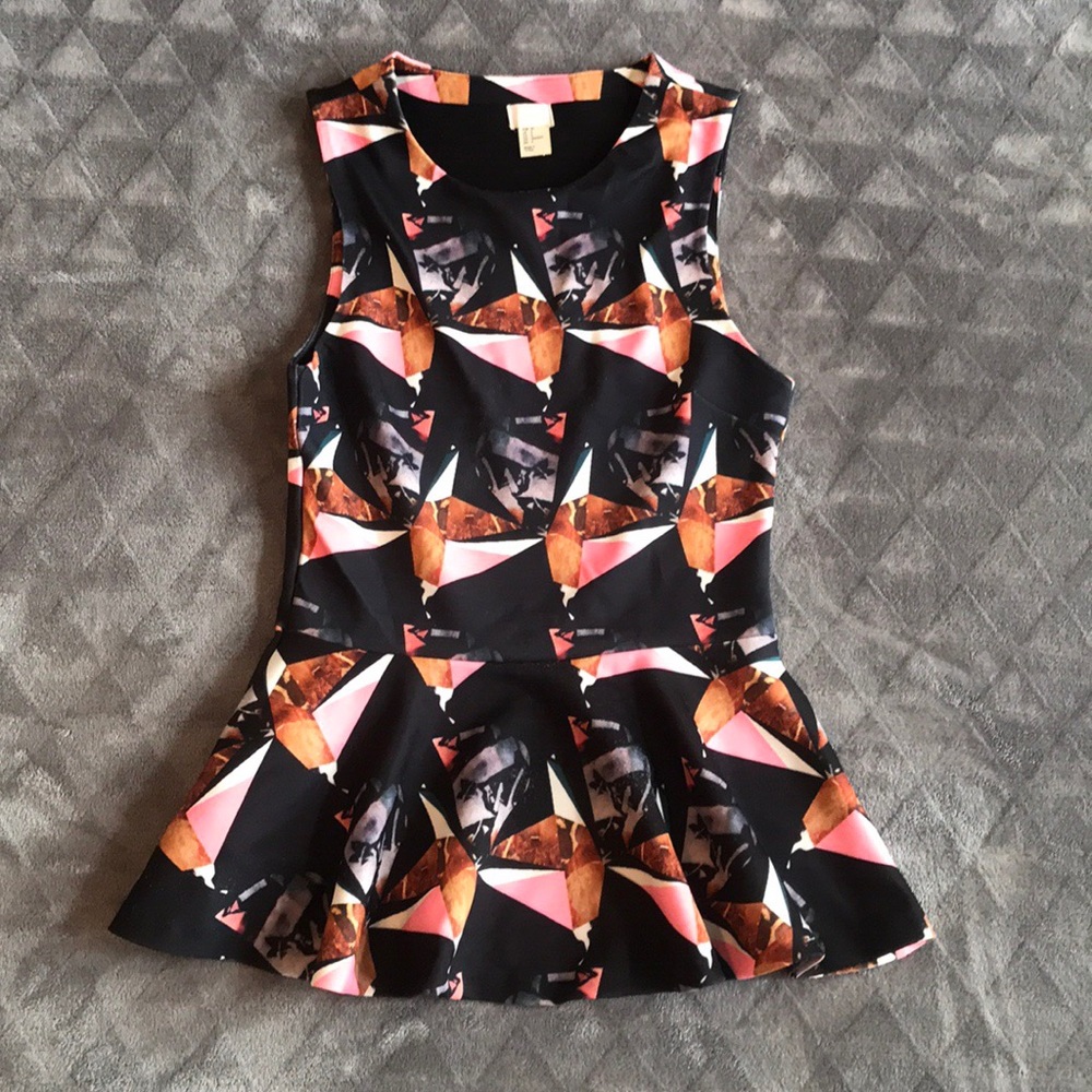 H&M Black Top with Pink and Orange Geometric Print